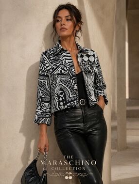 Peter Nygard Abstract Print Zip Jacket | Size 16